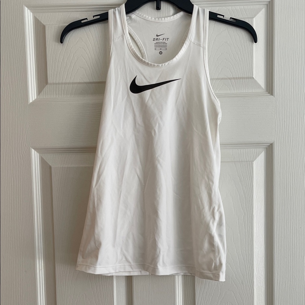 Nike White Dri-FIT Athletic Tank with Black Swoosh